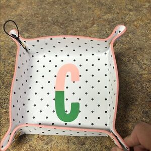 Kate Spade Polka Dot Tray with Pink and Green Monogram